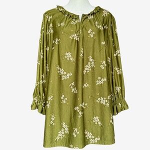 Melloday Olive Green‎ Daisy Print Floral Blouse Sz 1X